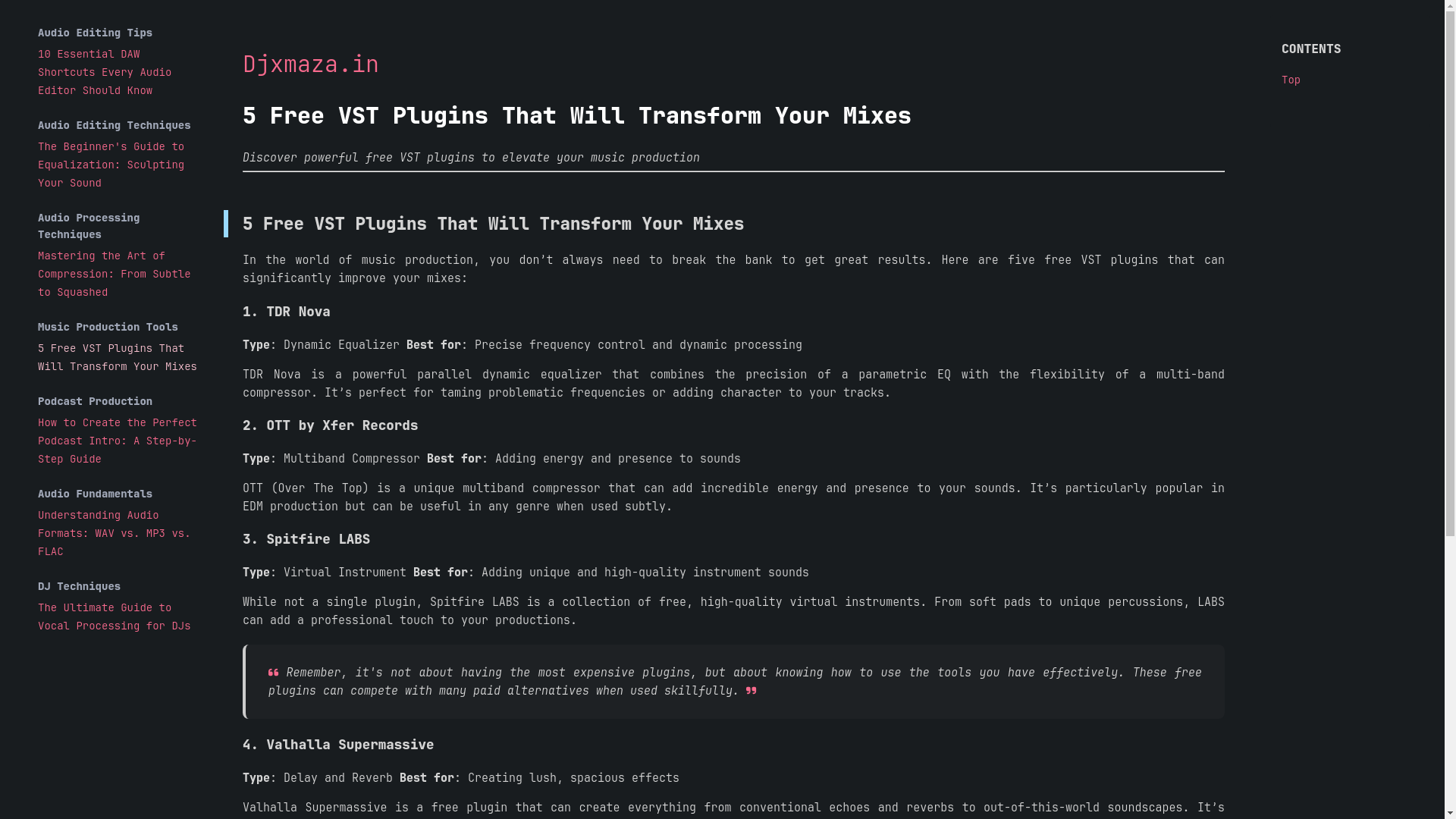 website screenshot of https://djxmaza.in/5-free-vst-plugins-transform-mixes