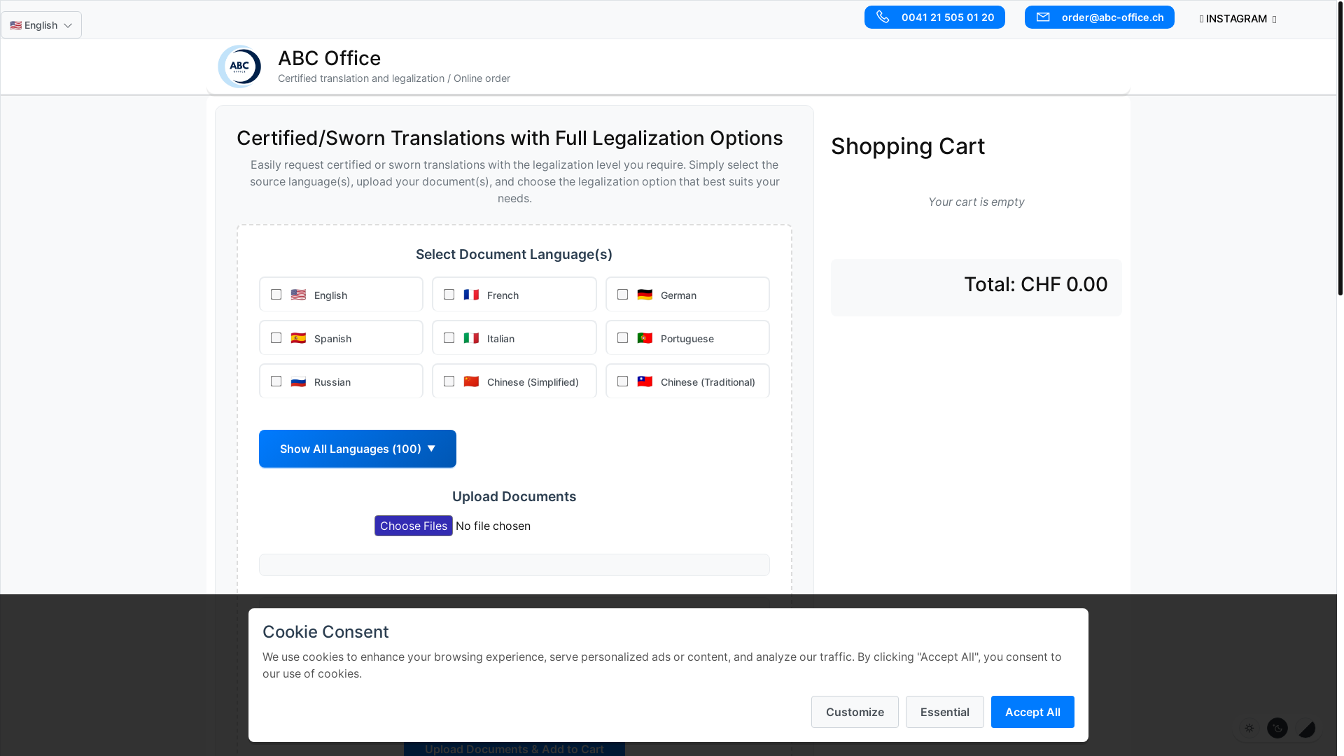 website screenshot of https://official-translation.ch/
