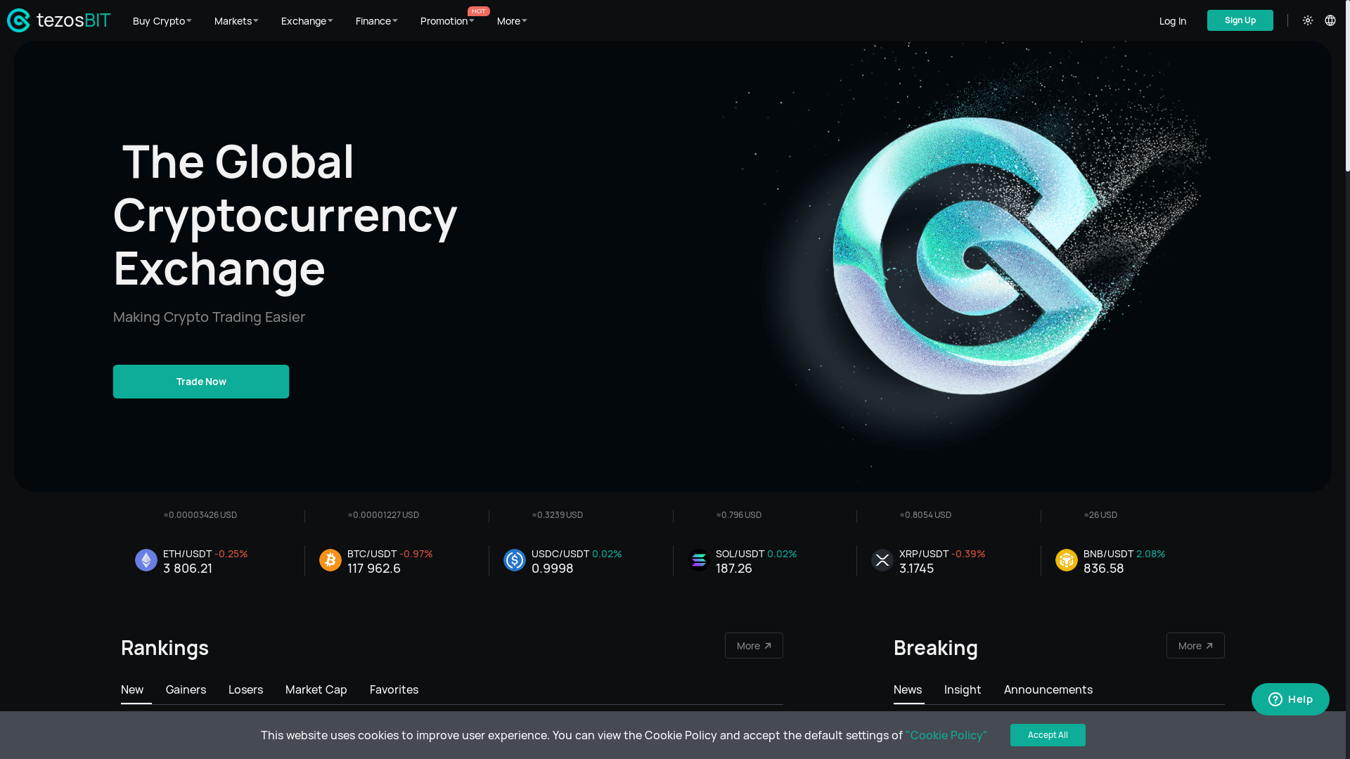 website screenshot of https://tezosbit.com/