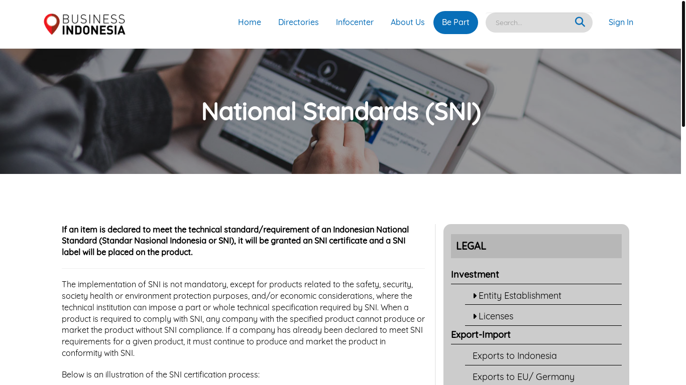 website screenshot of https://business-indonesia.org/national_standards