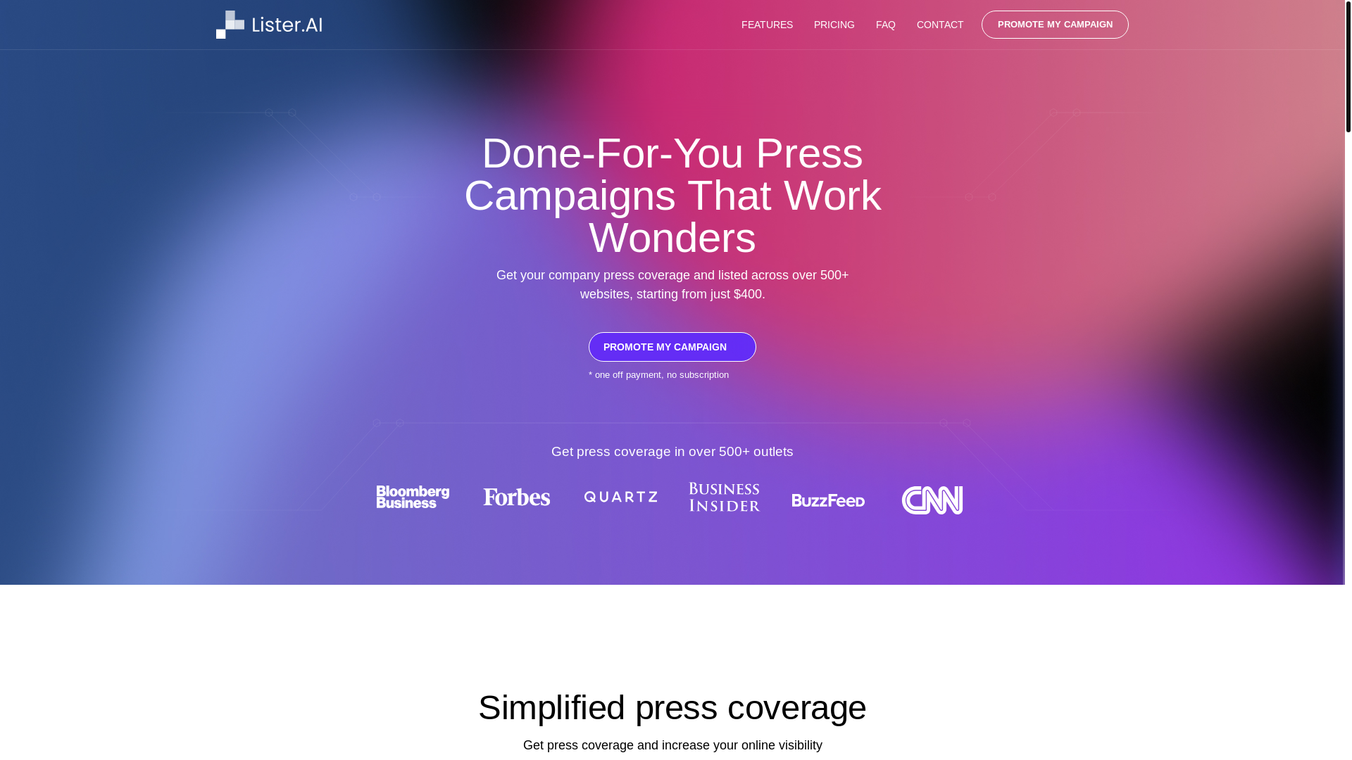 website screenshot of https://prlister.com/