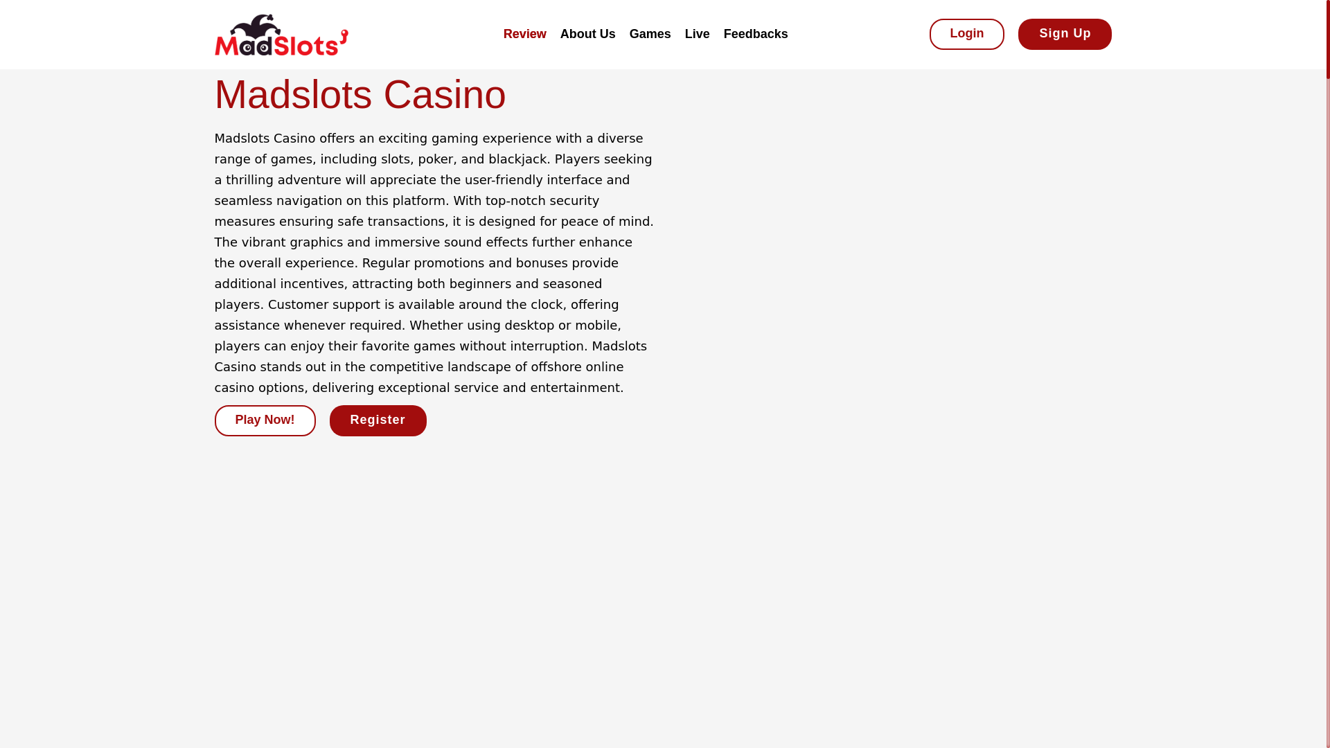 website screenshot of https://casino-madslots.co.uk/