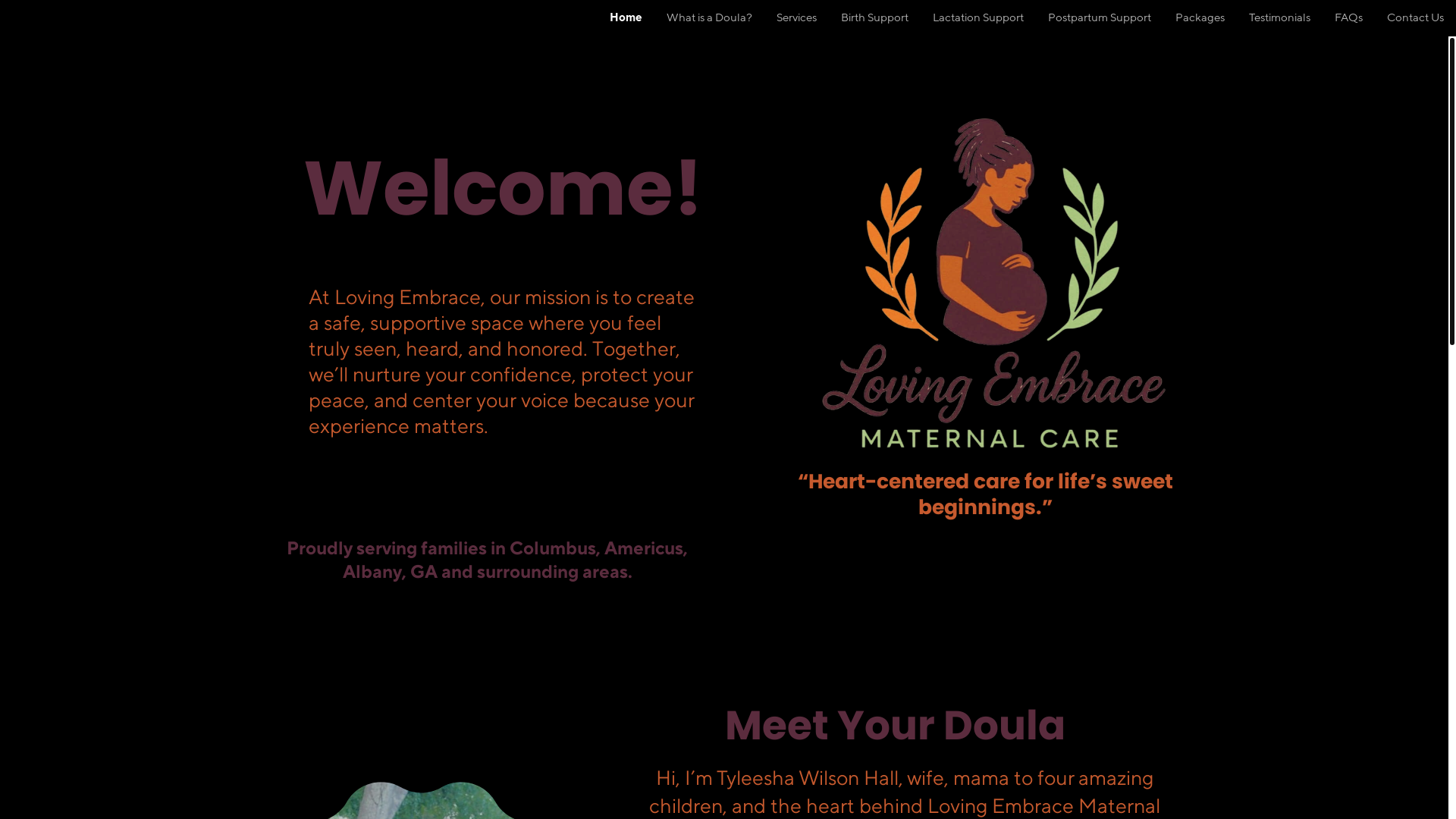 website screenshot of https://lovingembracematernalcare.com/
