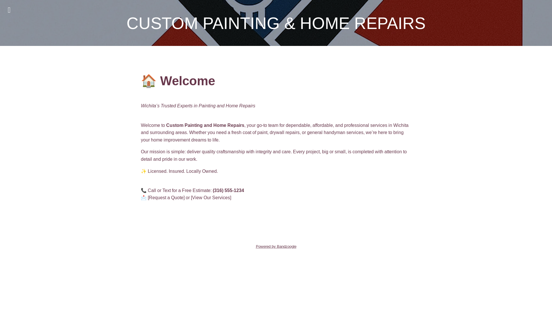 website screenshot of https://custompaintingandhomerepairs.com/
