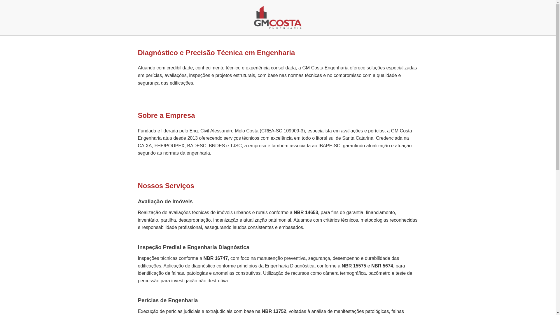 website screenshot of https://gmcostaengenharia.com.br/