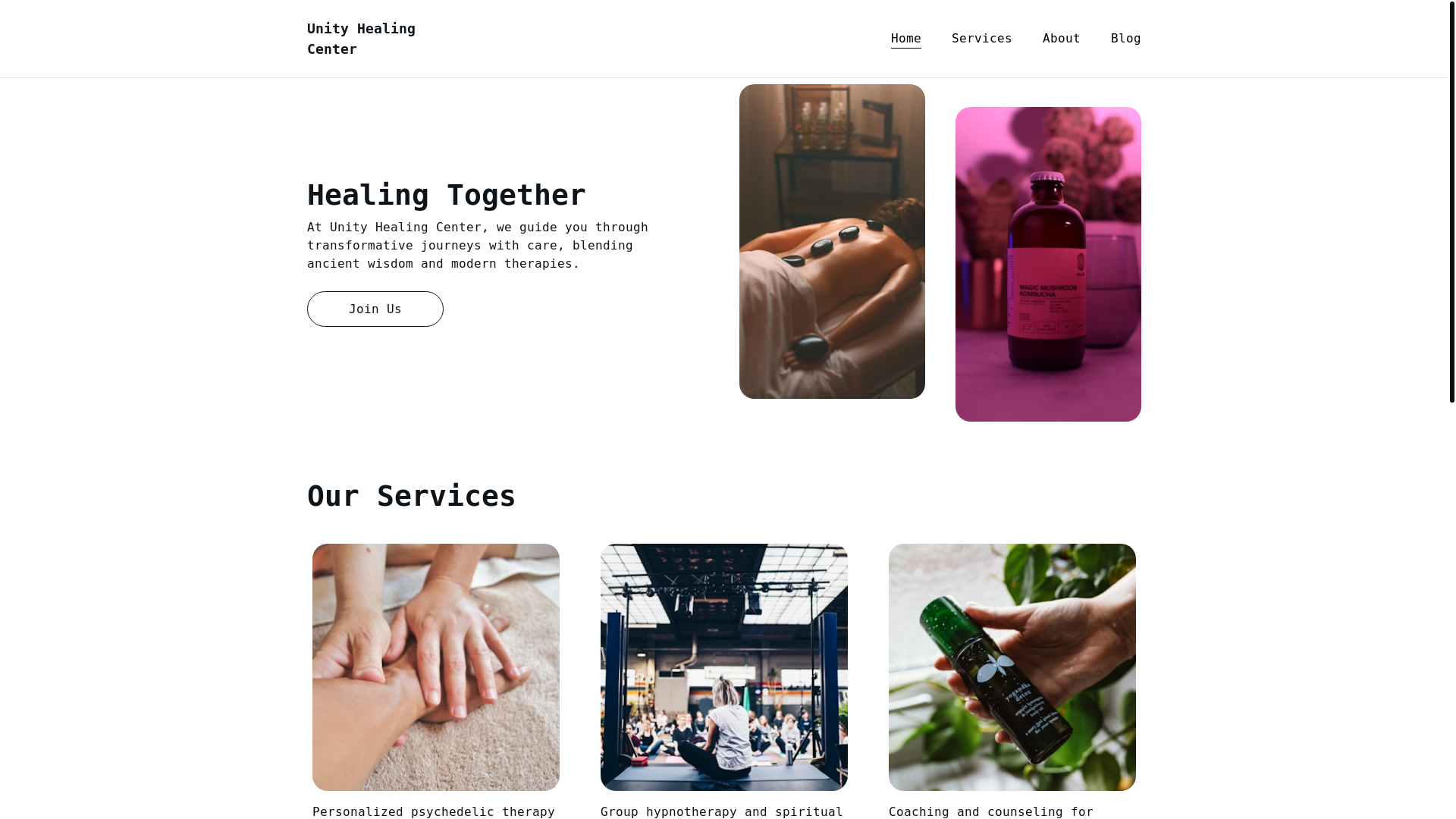 website screenshot of https://unityhealingcenter.org/