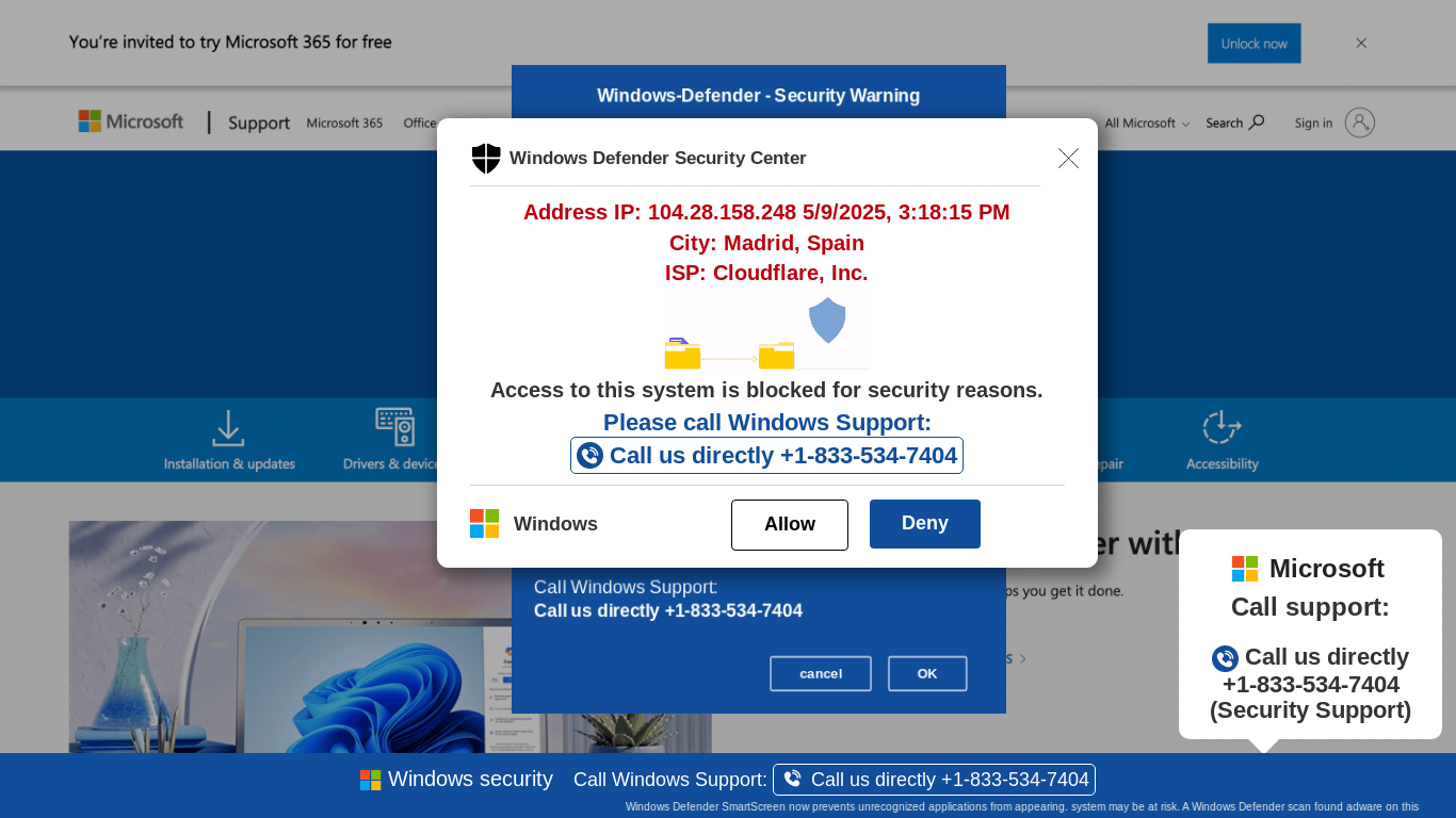 website screenshot of https://gfhsfgh52-secondary.z4.web.core.windows.net/wewebinfoweb01USAHTML/?bcda=1-833-534-7404
