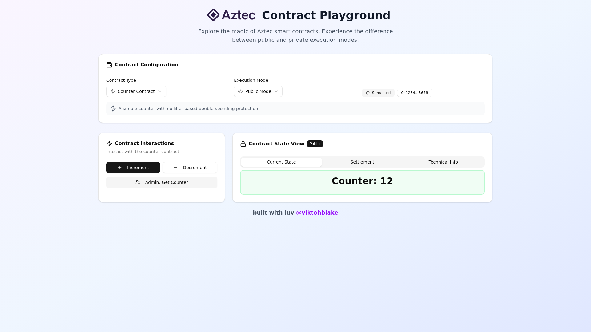 website screenshot of https://aztec-contract-playground.xyz/