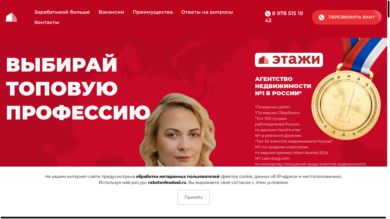 website screenshot of https://rabotavshelkino.ru/