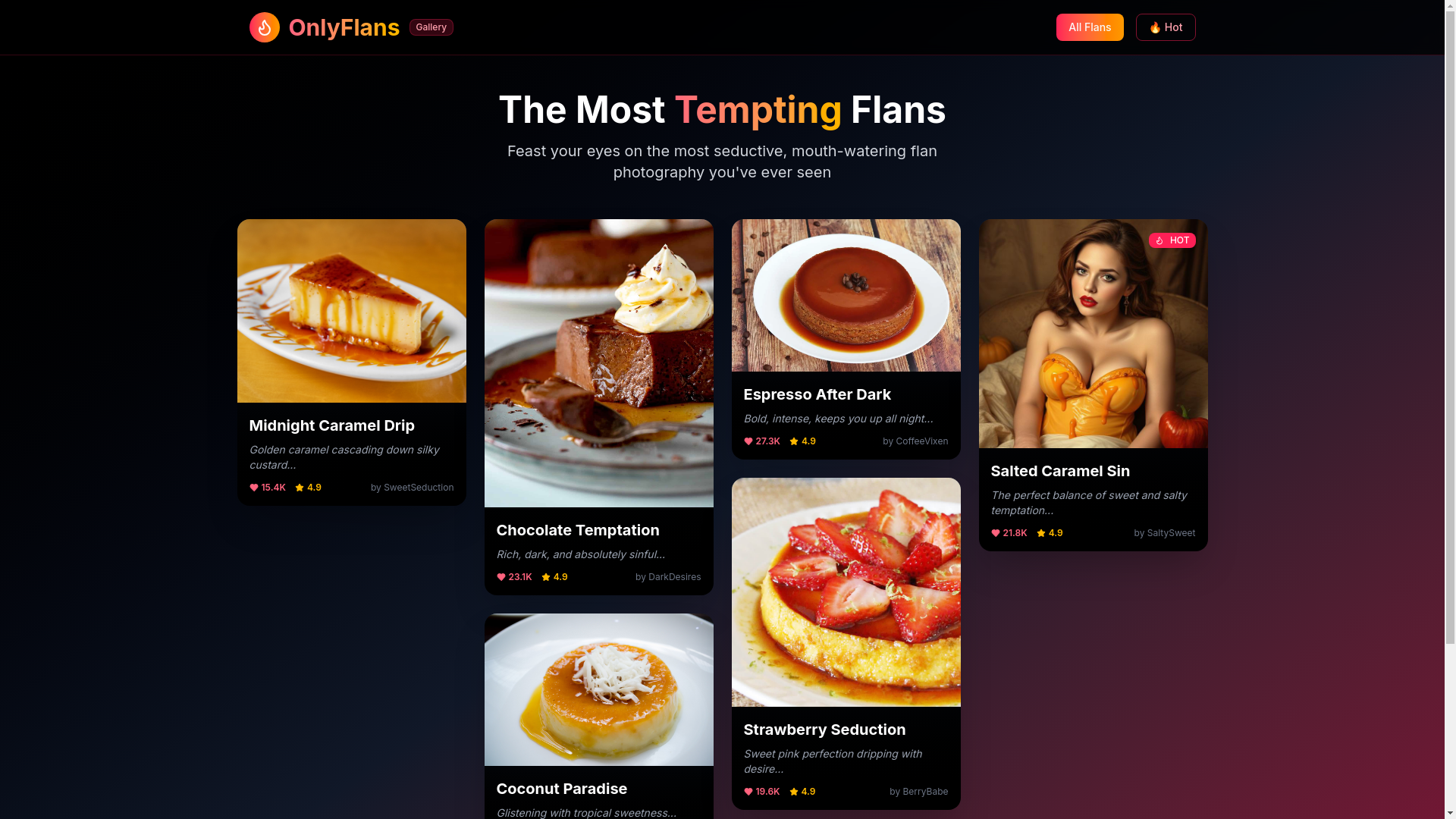 website screenshot of https://onlyflans.wtf/