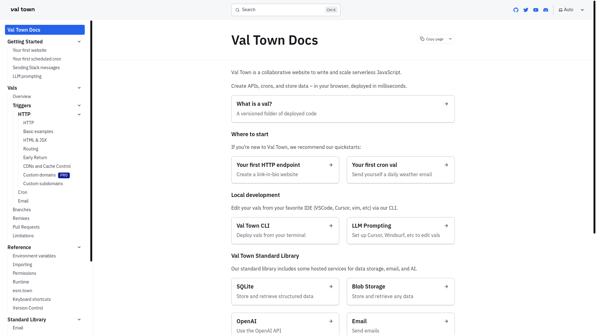website screenshot of https://val-town-docs.pages.dev/