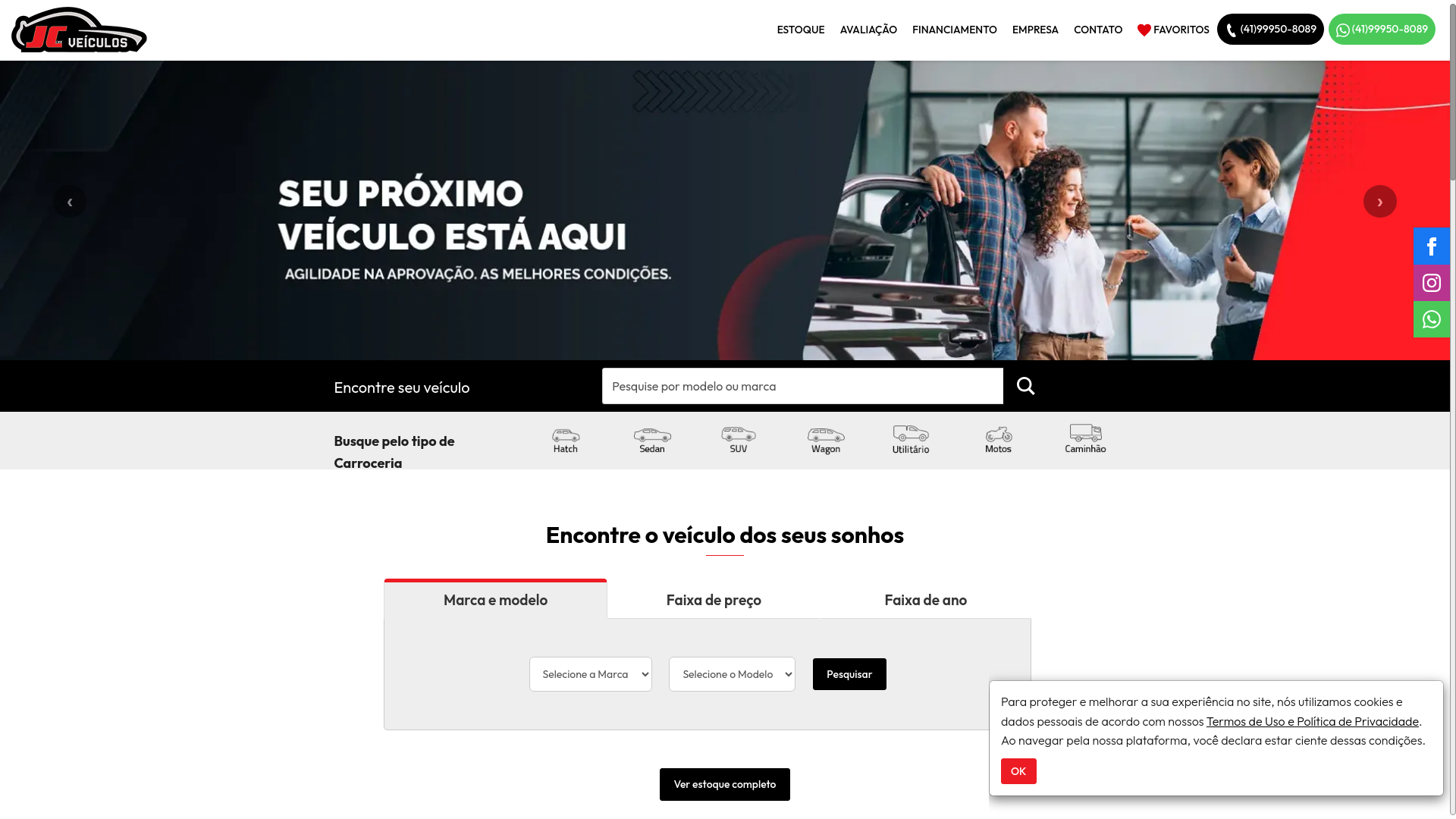 website screenshot of https://jcveiculoscwb.com.br/