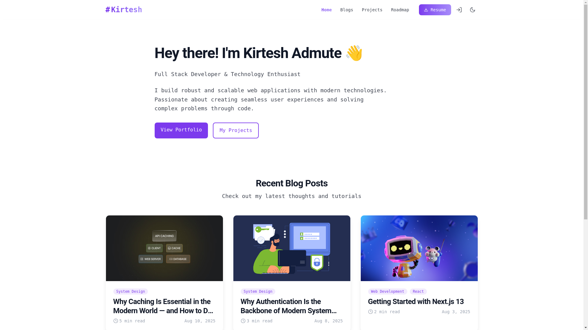 website screenshot of https://ikirtesh.dev/