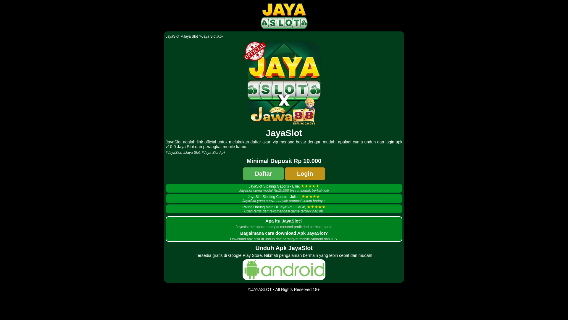 website screenshot of https://jayaslotmobile.com/