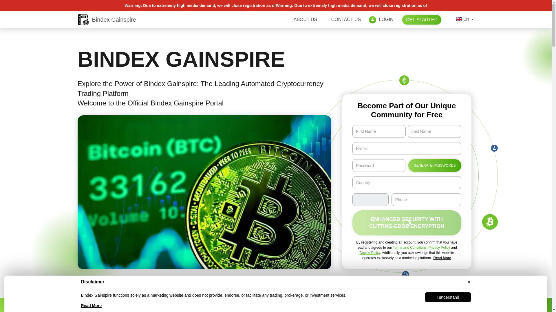 website screenshot of https://bindexgainspire-platform.com