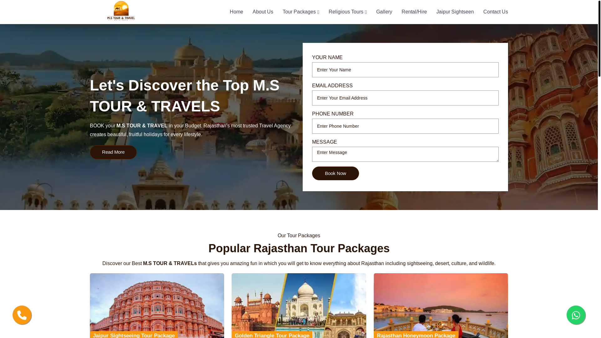 website screenshot of https://mstourandtravelers.in/