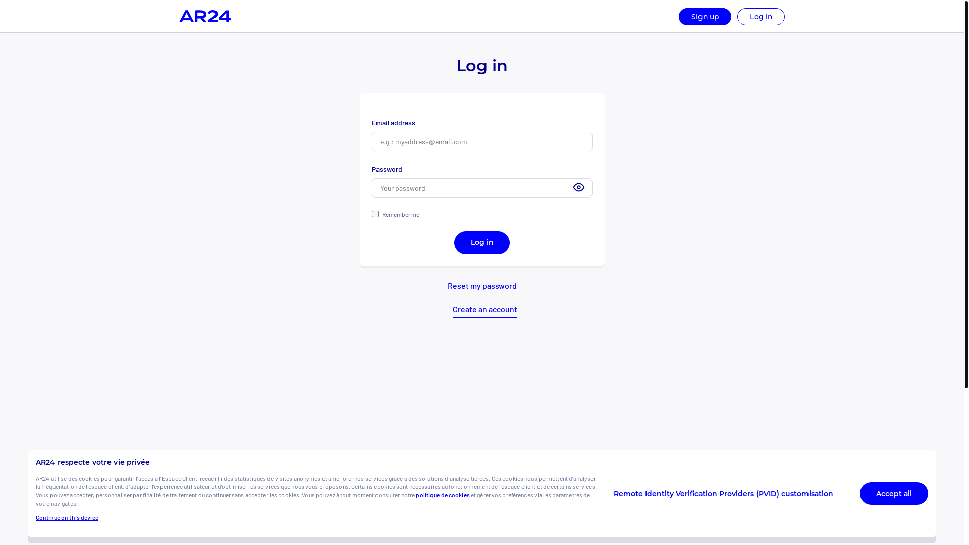 website screenshot of https://app.ar24.fr/