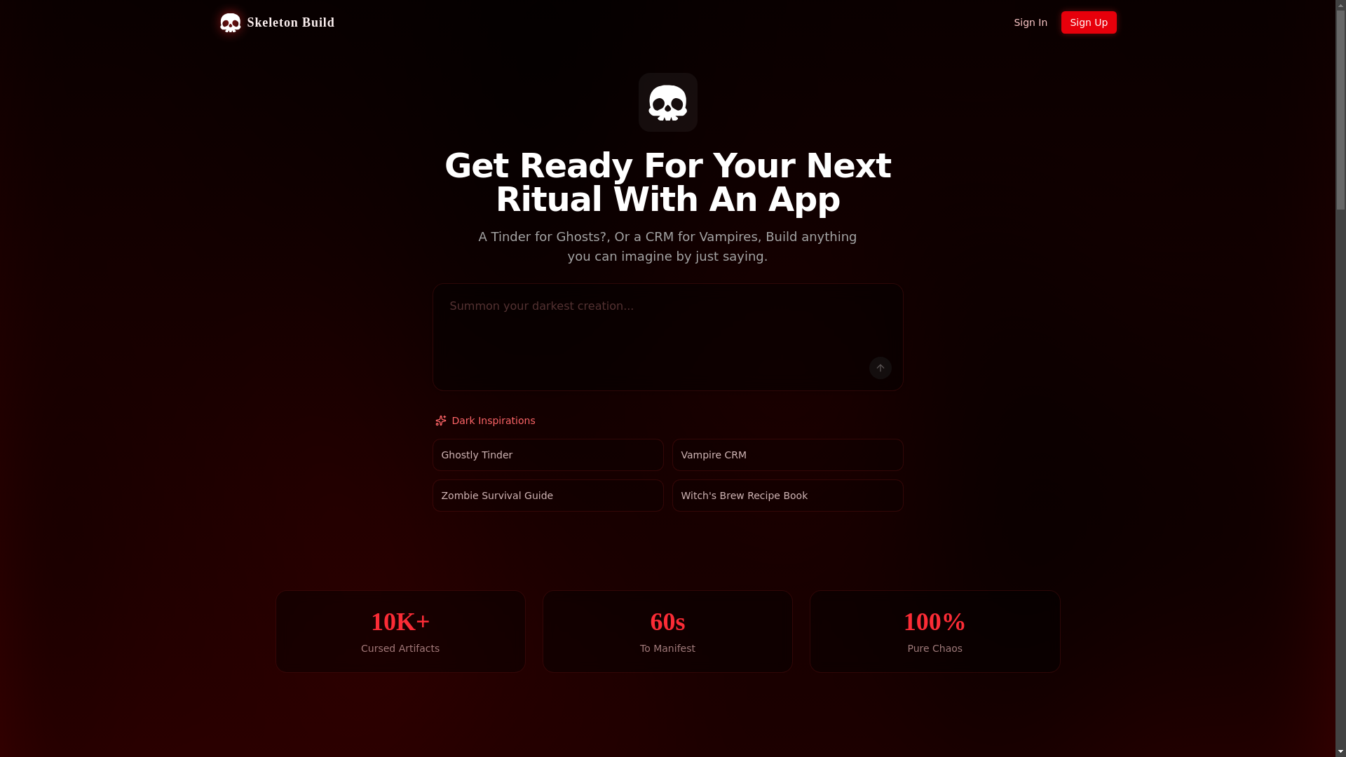 website screenshot of https://skeleton.build/