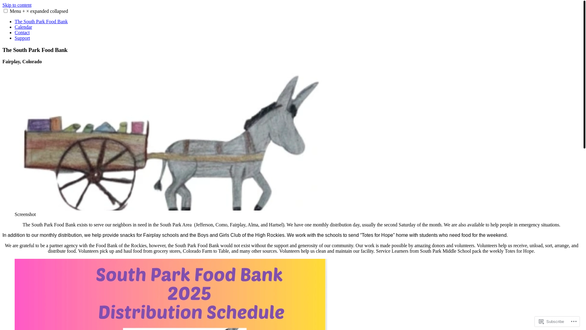 website screenshot of https://southparkfoodbank.com/