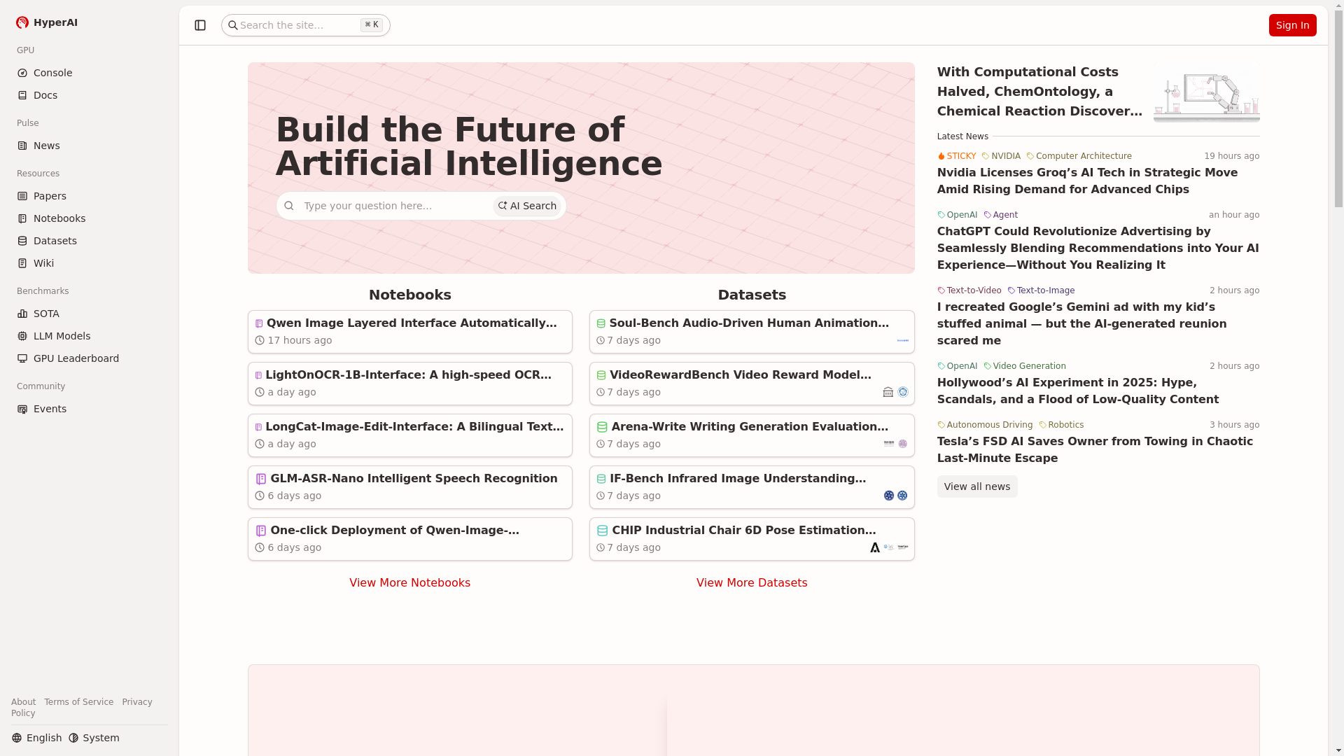 website screenshot of https://hyper.ai/