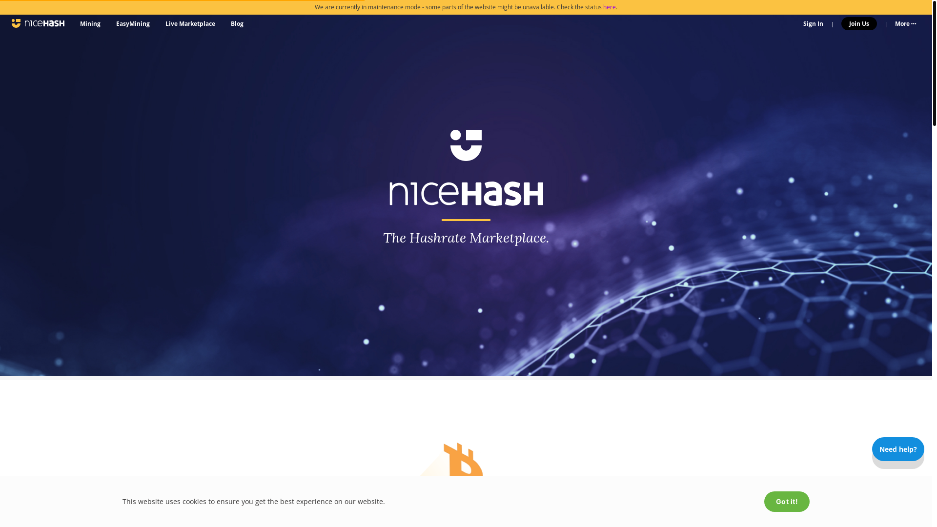 website screenshot of https://www.nicehash.com/