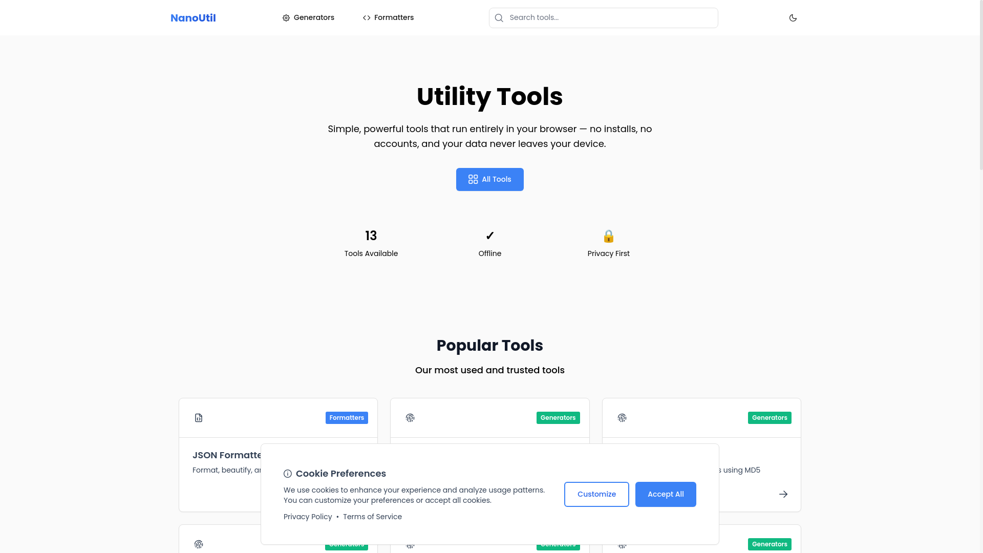 website screenshot of https://nanoutil.pages.dev/