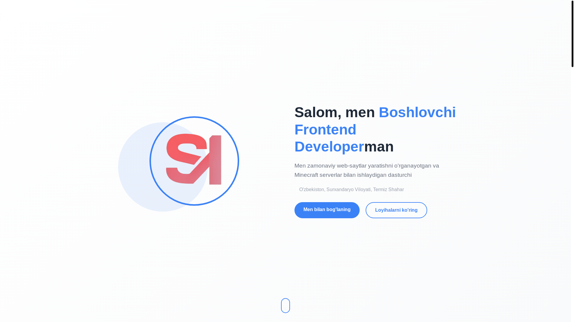 website screenshot of https://sarvarcodes.uz/