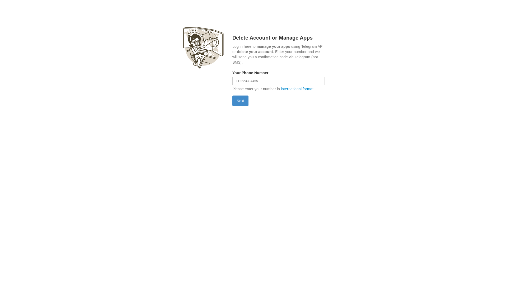 website screenshot of https://my.telegram.org/auth