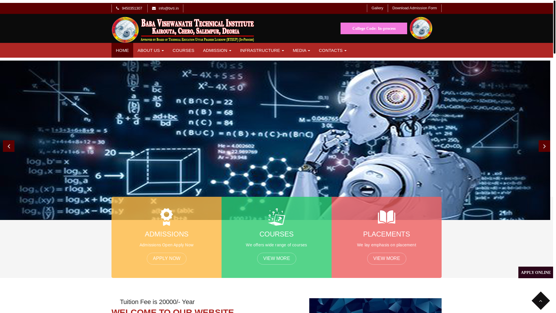 website screenshot of https://bvti.in/