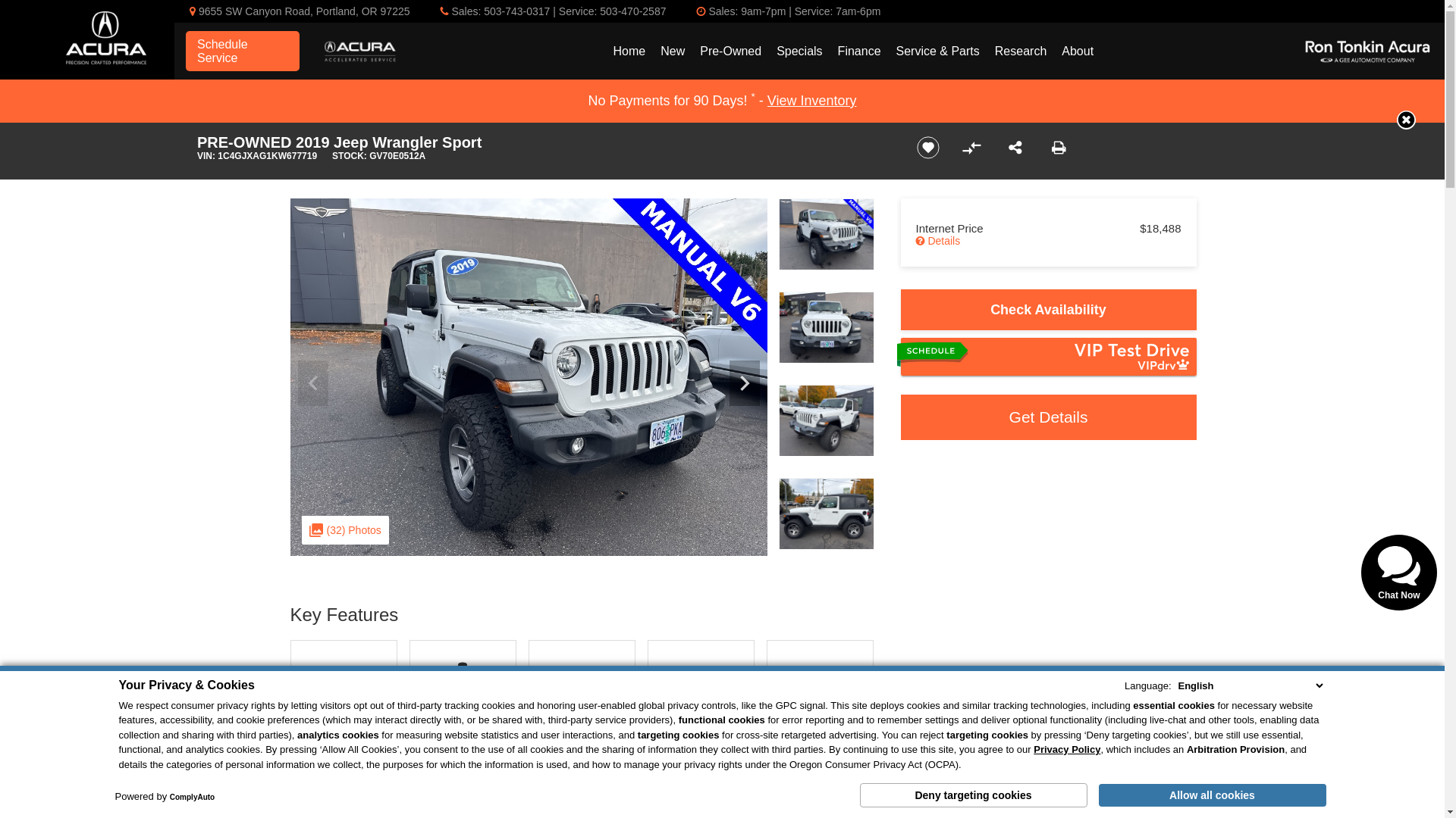 website screenshot of https://www.rontonkinacura.com/inventory/1C4GJXAG1KW677719