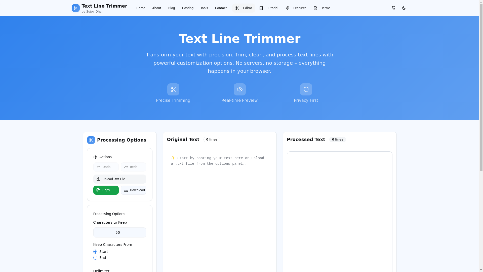 website screenshot of https://text-line-trimmer.pages.dev/