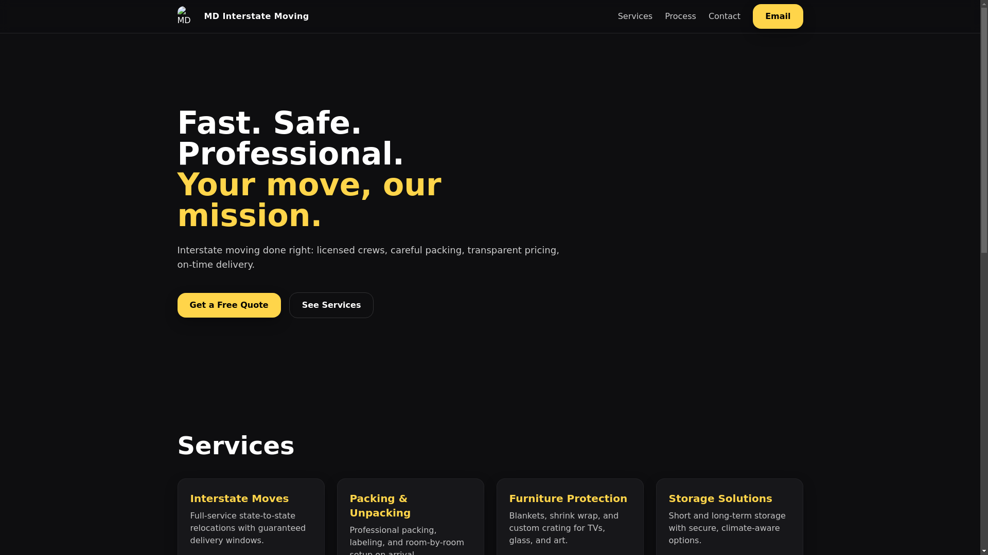 website screenshot of https://mdinterstatemoving.com/