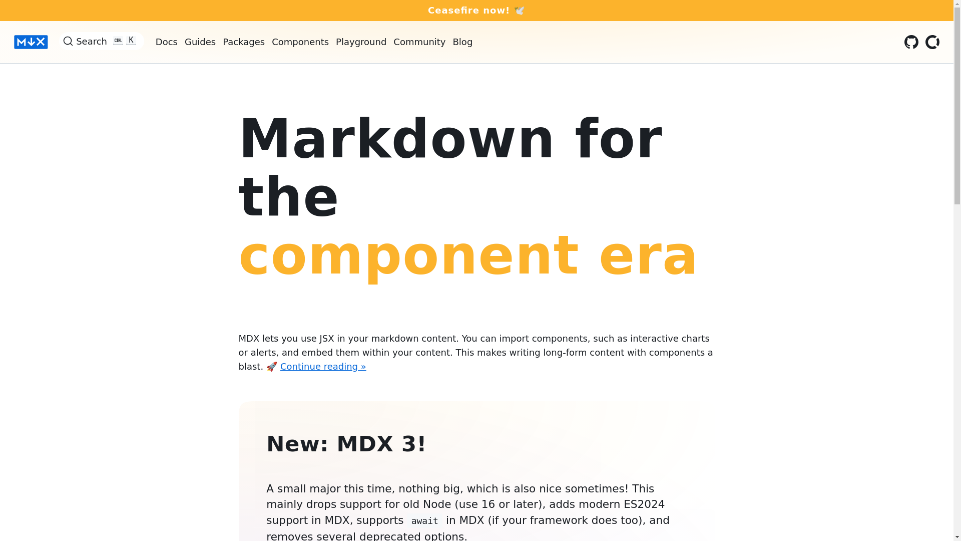 website screenshot of https://mdxjs.com/