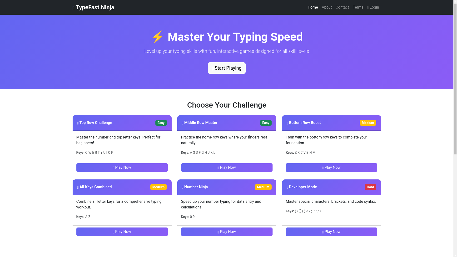 website screenshot of https://typefast-ninja.pages.dev/