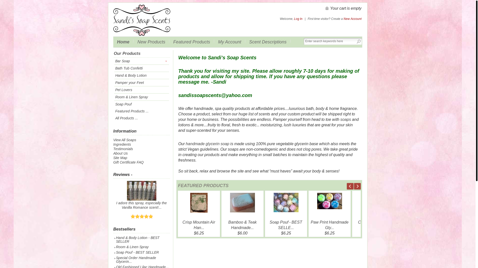 website screenshot of https://sandissoapscents.com/