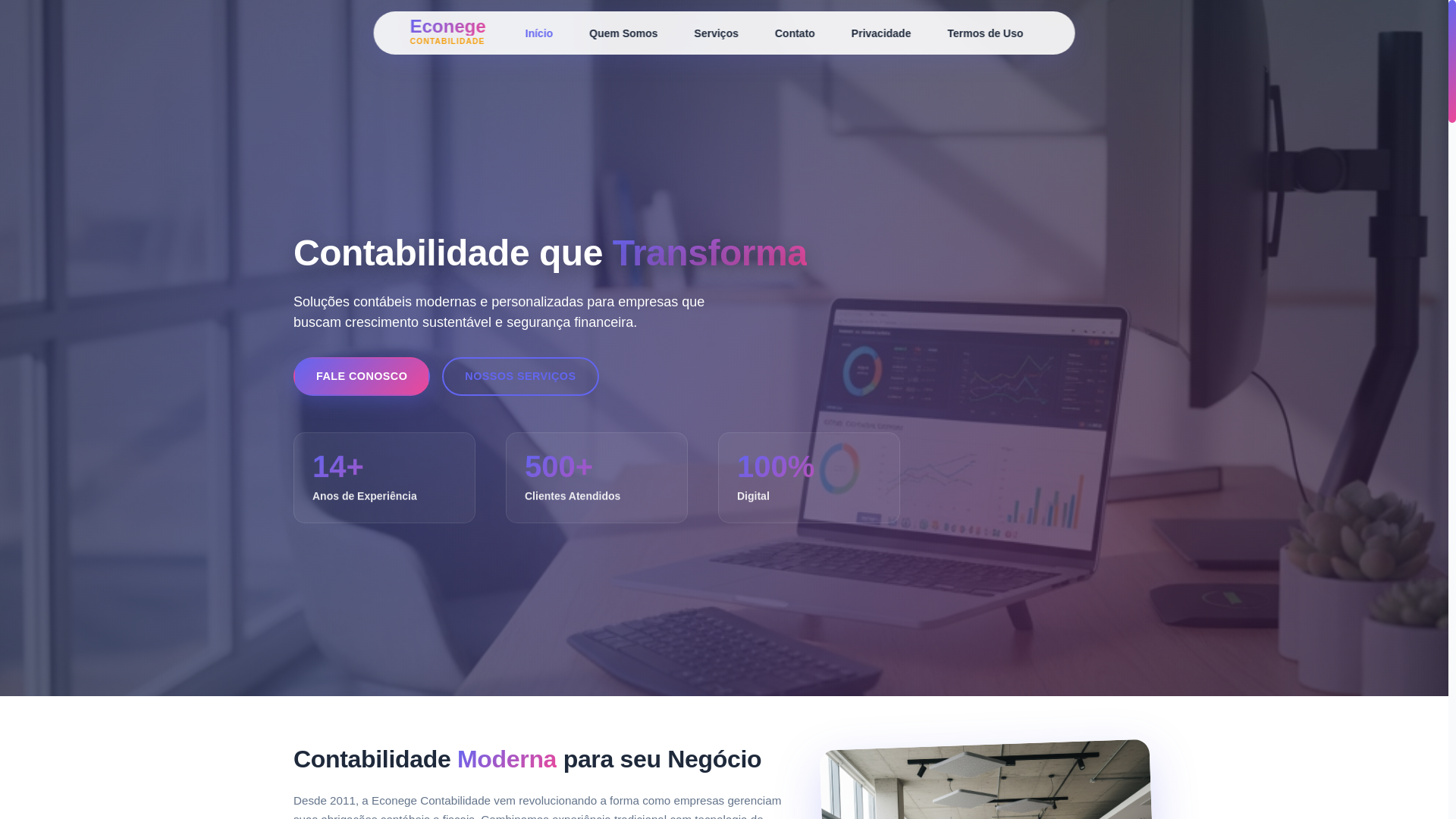 website screenshot of https://econegecontabil.com/