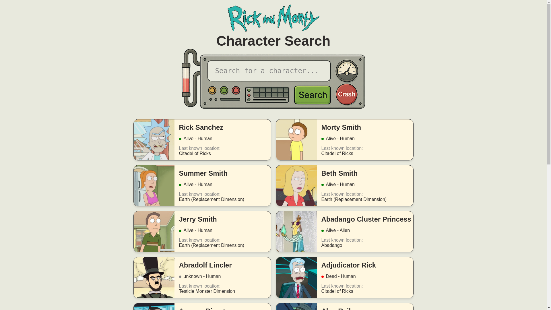 website screenshot of https://rick-and-morty-app.org/