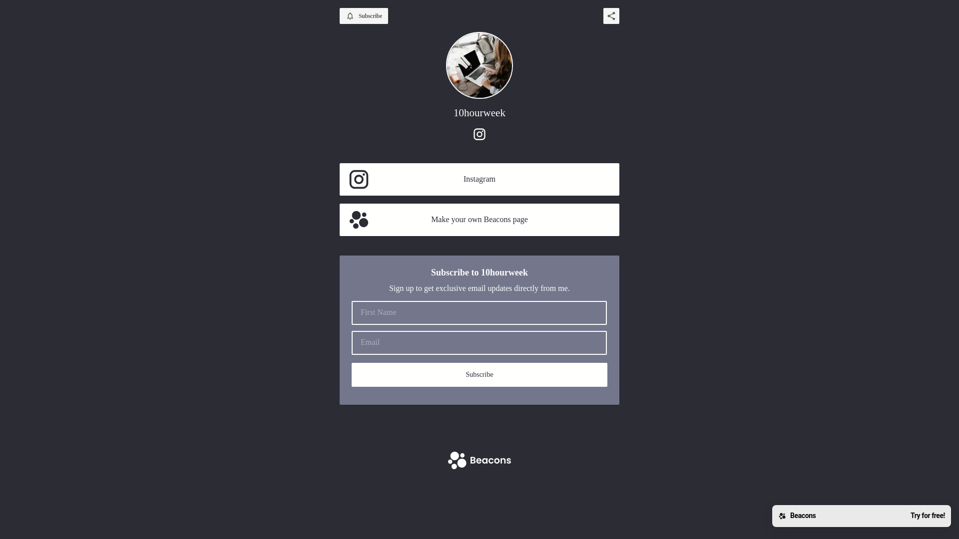 website screenshot of https://10hourweek.store/