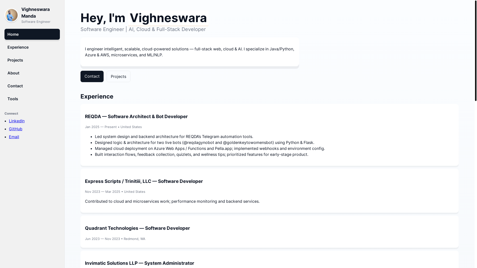 website screenshot of https://vighneswaramanda.site/