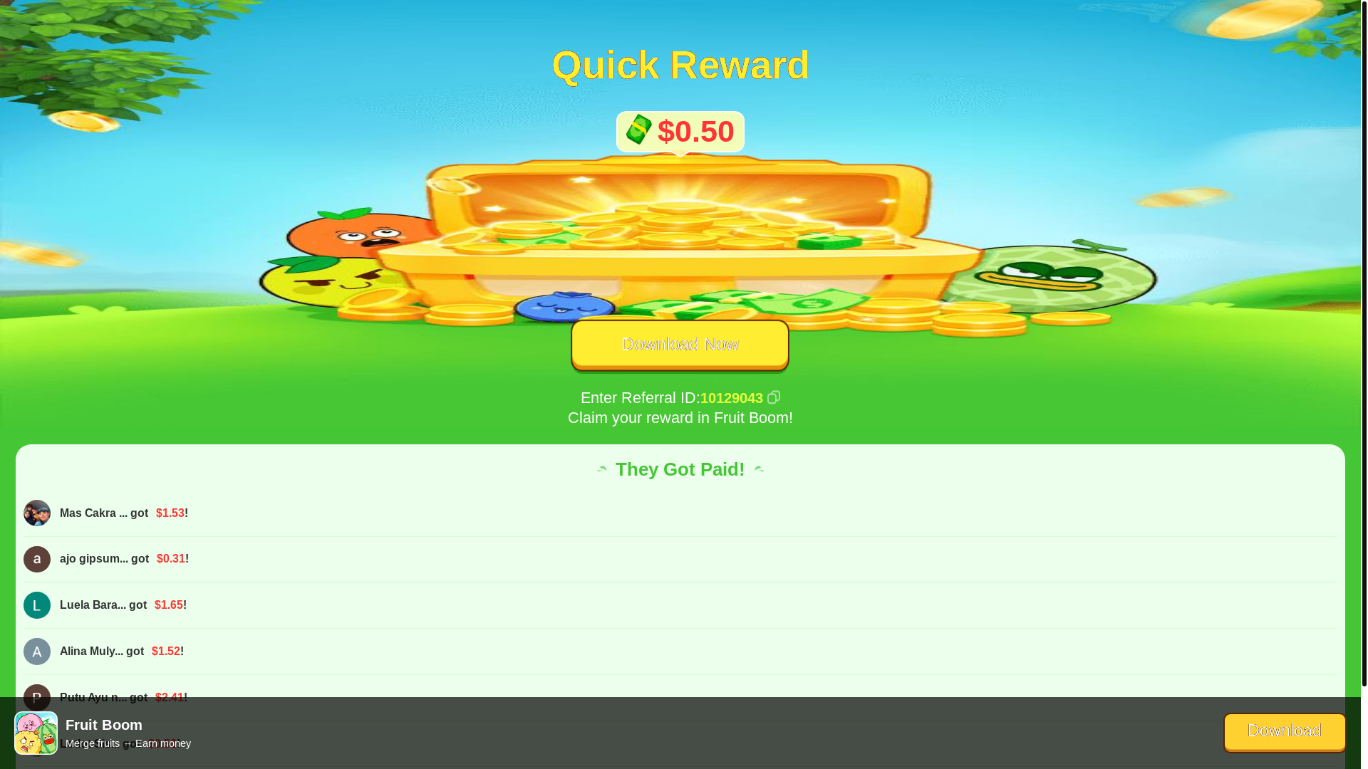website screenshot of https://join.thefruitcash.com/?code=10129043