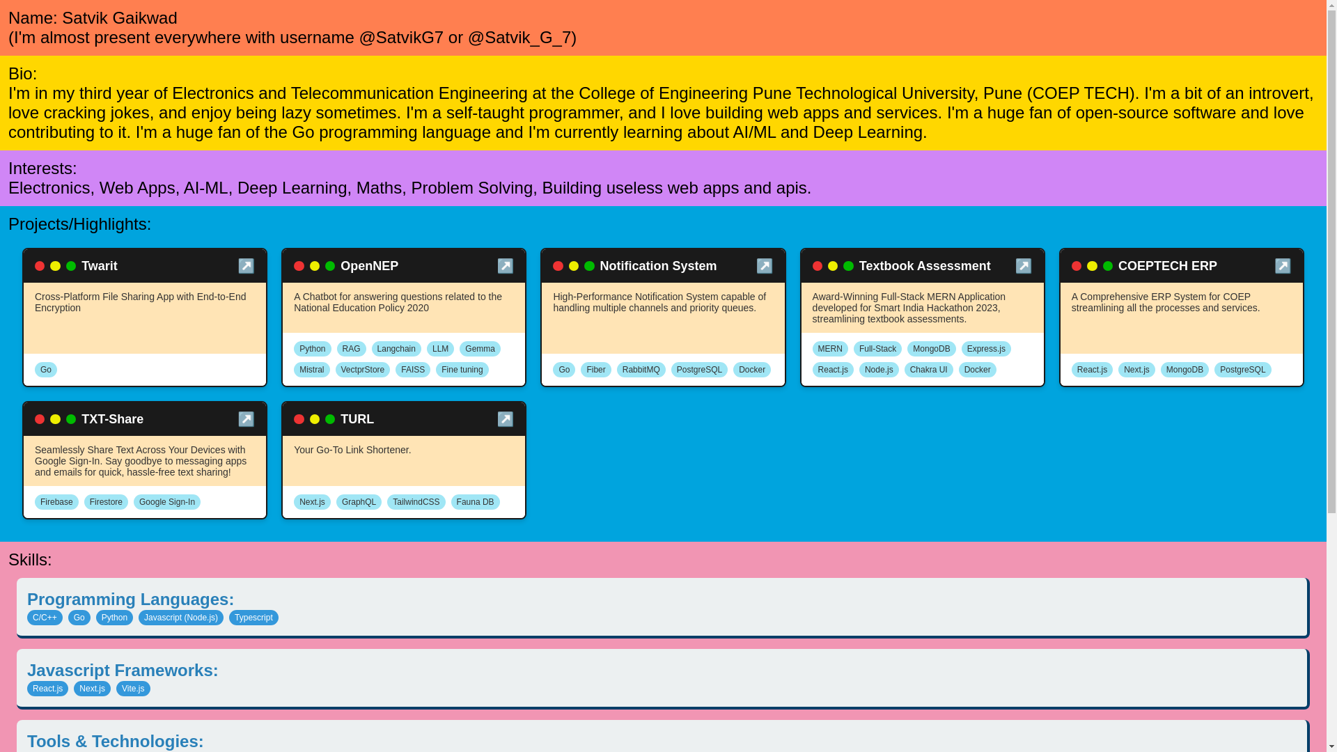 website screenshot of https://satvikg7.pages.dev/