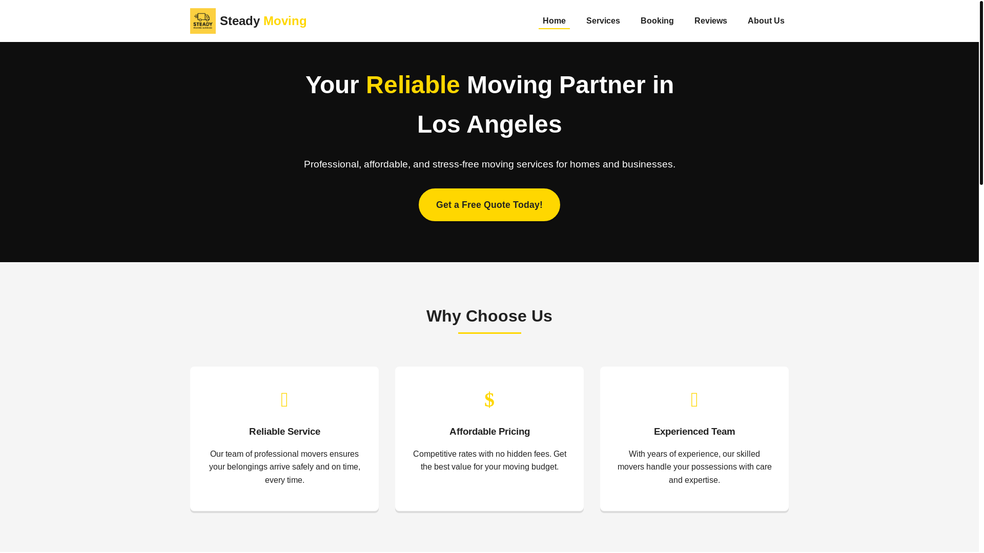 website screenshot of https://steadymovingservices.com/