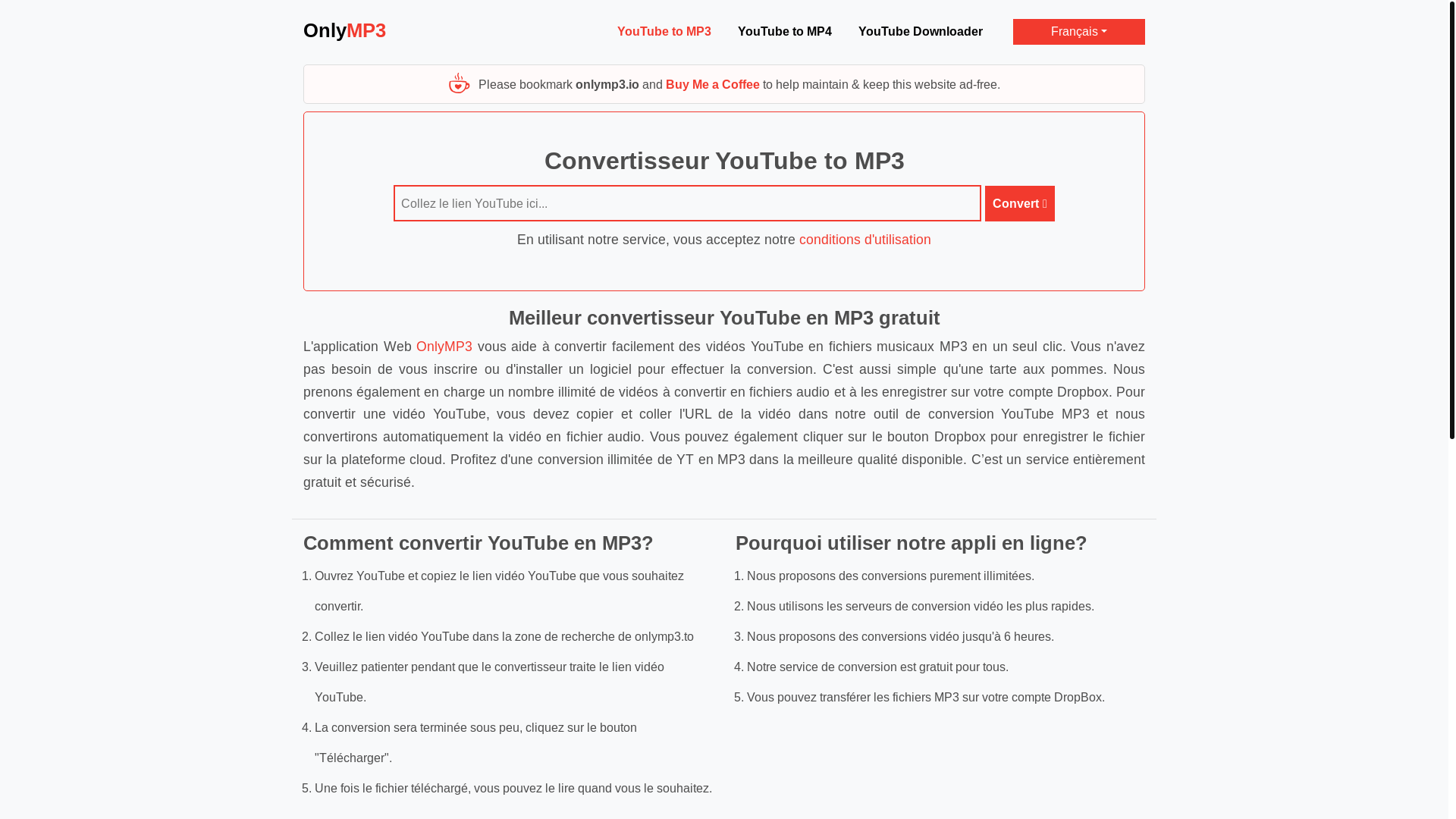 website screenshot of https://fr.onlymp3.io/1/