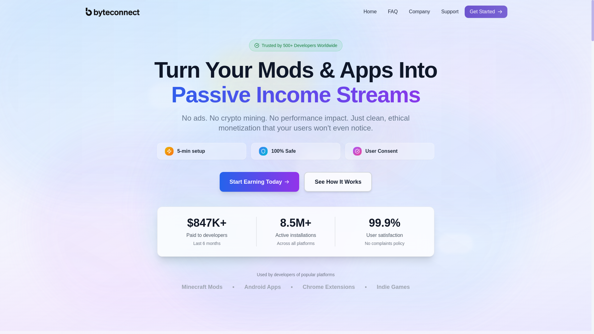 website screenshot of https://byteconnect.io