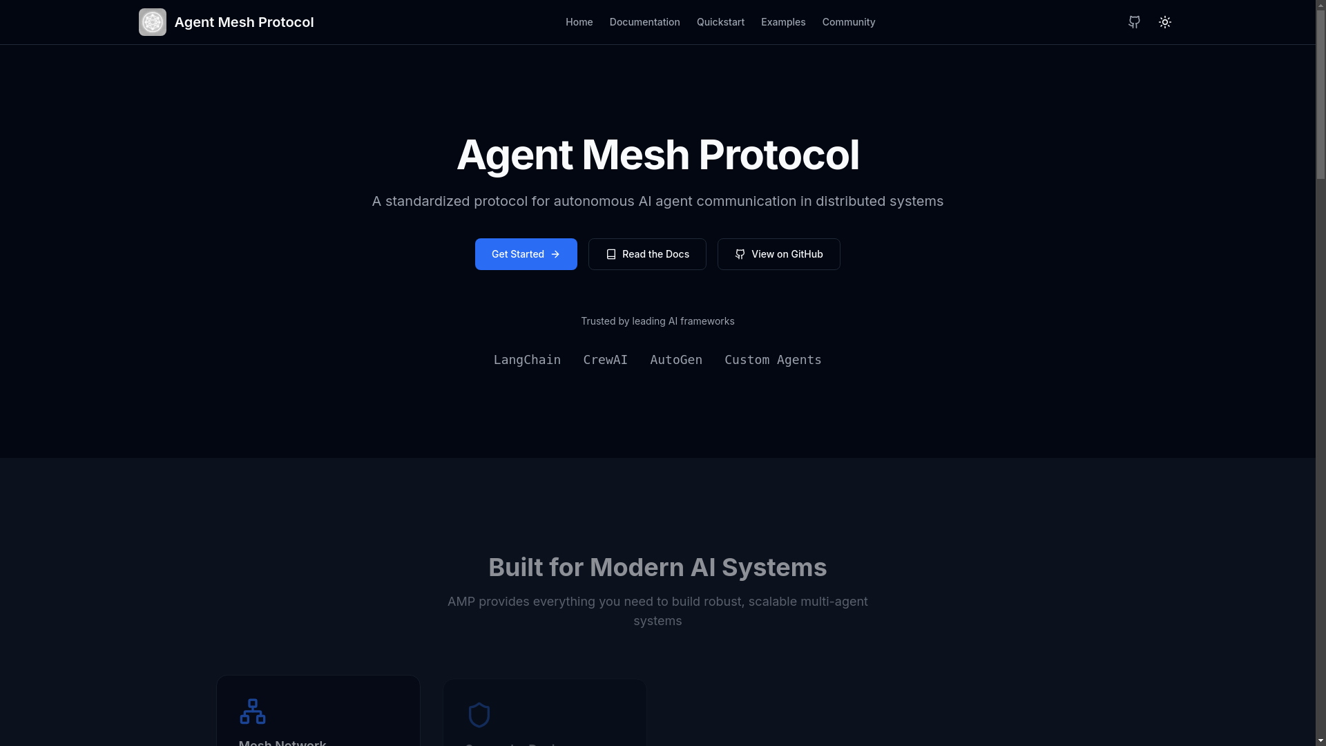 website screenshot of https://agentmeshprotocol.io/