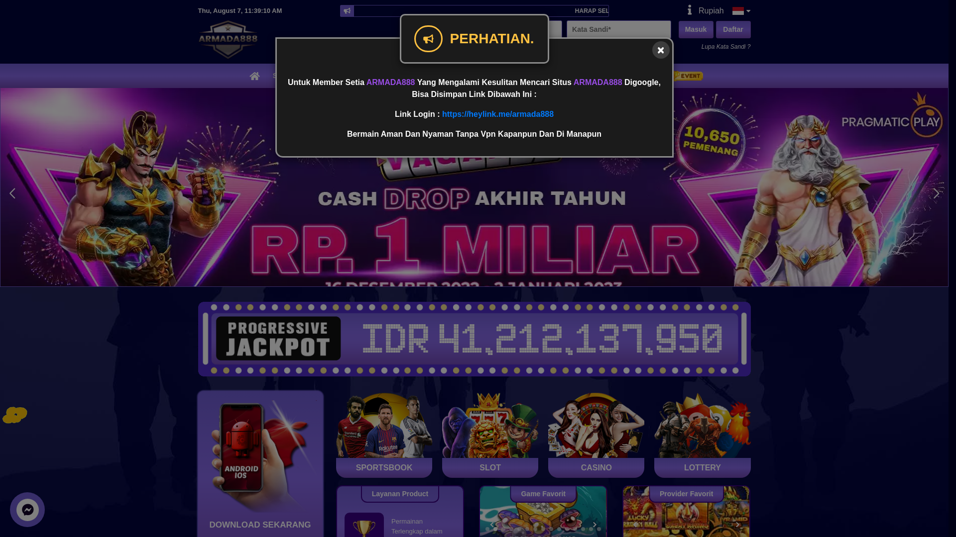 website screenshot of https://10xarmada888.shop/