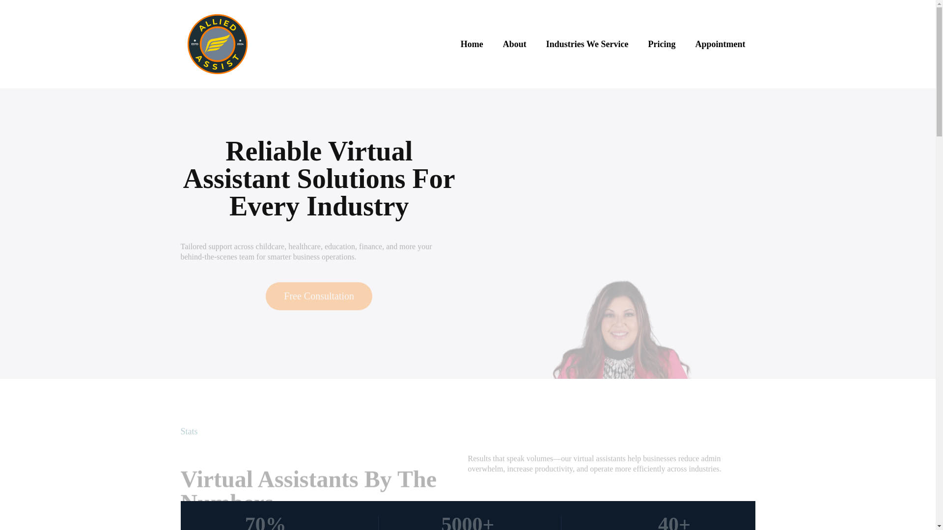 website screenshot of https://alliedvirtualassistants.com/