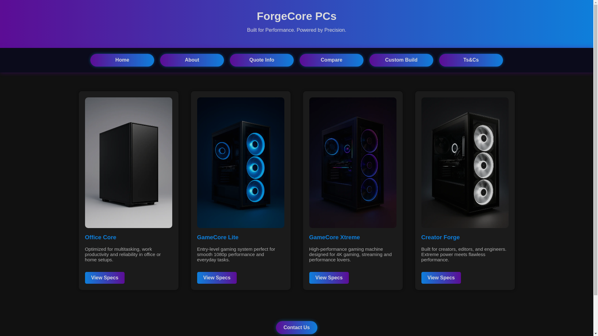 website screenshot of https://forgecorepcs.com/