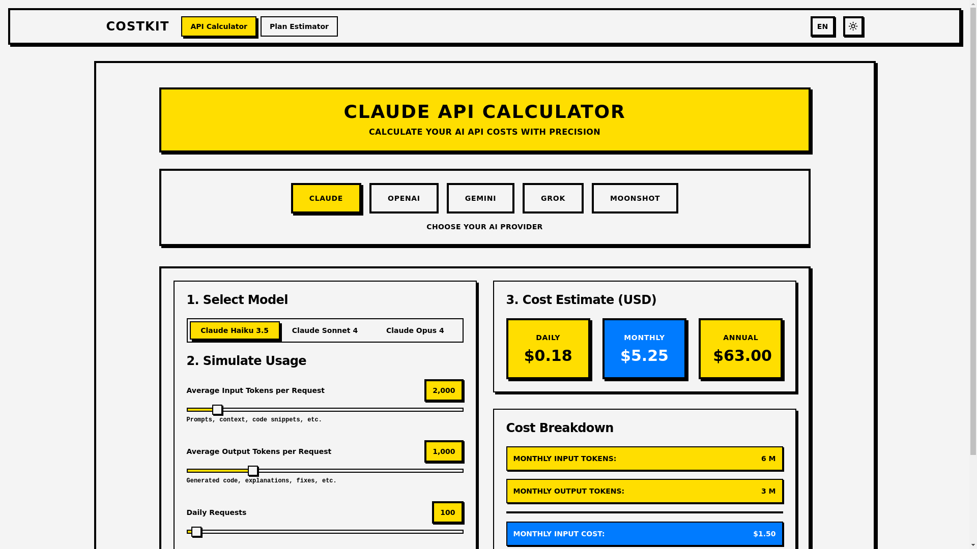 website screenshot of https://costkit.xyz/