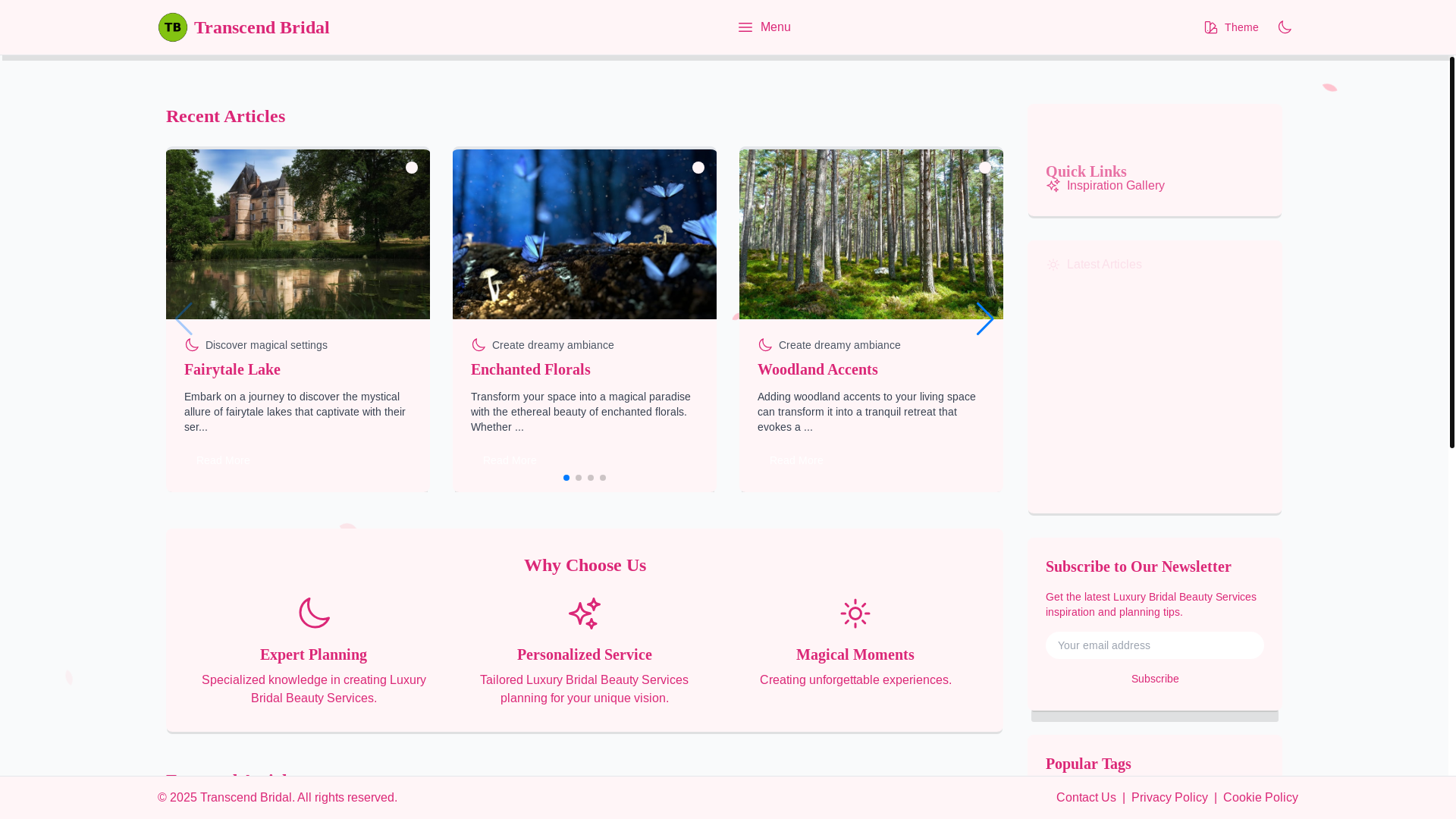 website screenshot of https://bridaltranscend.beauty/